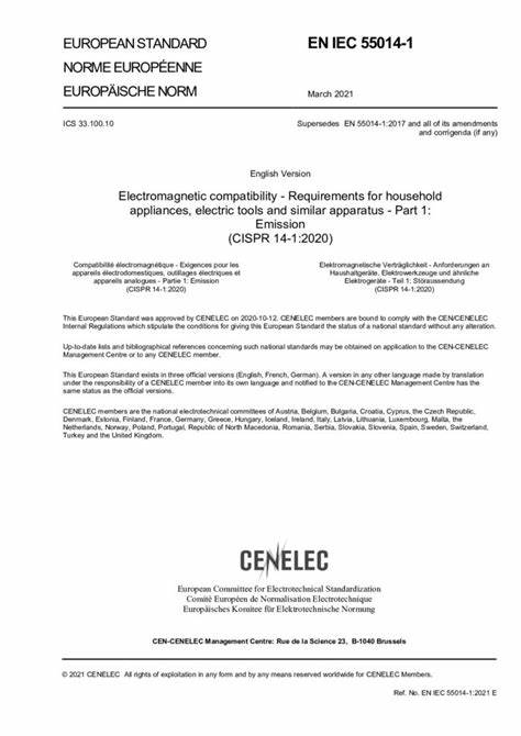 EN IEC 55014-1:2021家用電器、電動工具和類似器具的電磁兼容要求 第1部分:發射
